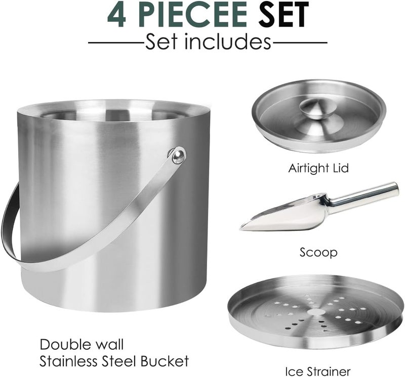 NBNSTHV 3L Double-Wall Insulated Stainless Steel Ice Bucket with scoop for Cocktail Bar - Metal Ice Bucket for freezer with Lid for parties, Camping,and More!champagne bucket,bar cart accessories (silver) - Image 4